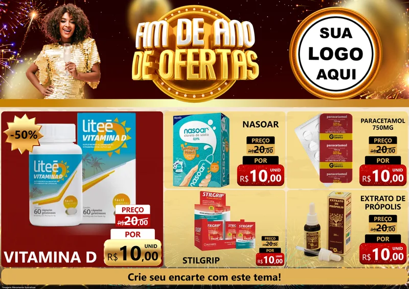 Modelo de Encarte para Encarte A4 Horizontal com o tema Fim de Ano de Ofertas para Farmácia