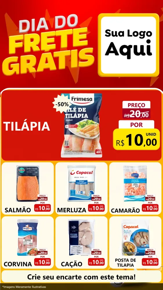 Modelo de Rede Social para Stories com o tema Dia do Frete Grátis para Peixaria
