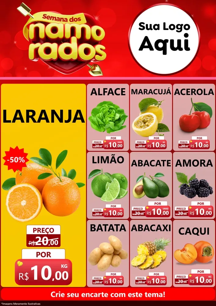 Modelo de Encarte para Encarte A4 Vertical com o tema Semana dos namorados para Hortifrúti
