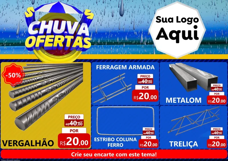 Modelo de Encarte para Encarte A4 Horizontal com o tema Chuva de Ofertas para Ferragens