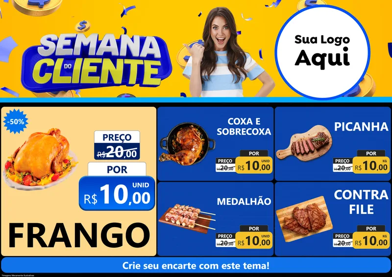 Modelo de Encarte para Encarte A4 Horizontal com o tema Semana do Cliente para Assados