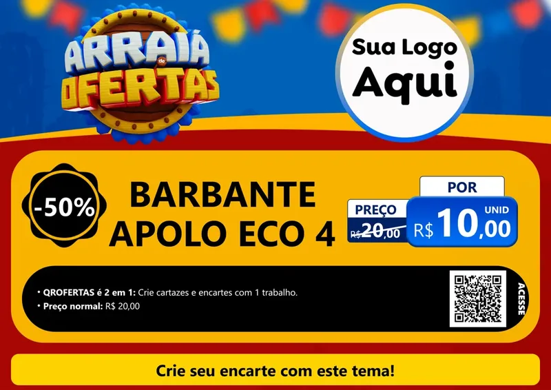 Modelo de Cartaz para Cartaz A4 Horizontal com o tema Arraiá de Ofertas - Junina para Armarinho e Aviamentos