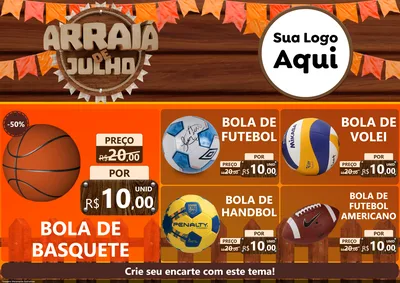 Modelo de Encarte para Encarte A4 Horizontal com o tema Arraiá de Julho - Junina para Artigos Esportivos