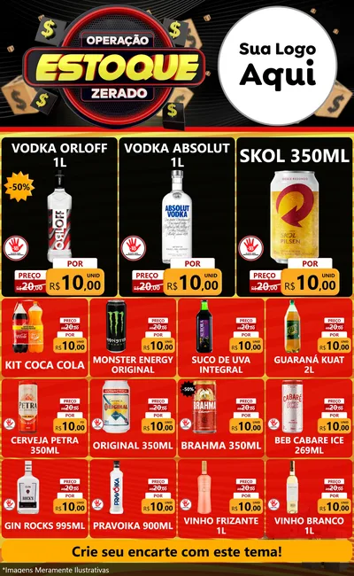 Modelo de Encarte para Encarte Grande com o tema Operação Estoque Zerado para Distribuidora de bebidas