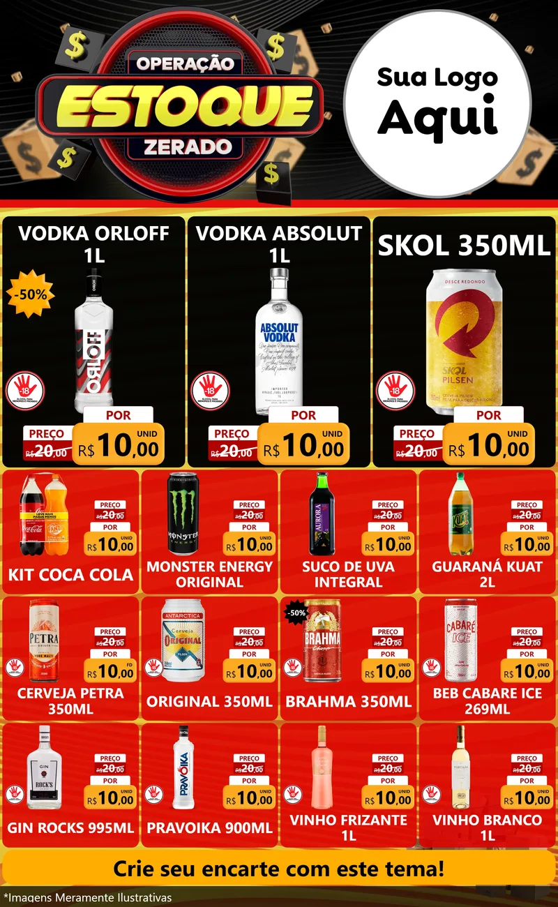 Modelo de Encarte para Encarte Grande com o tema Operação Estoque Zerado para Distribuidora de bebidas