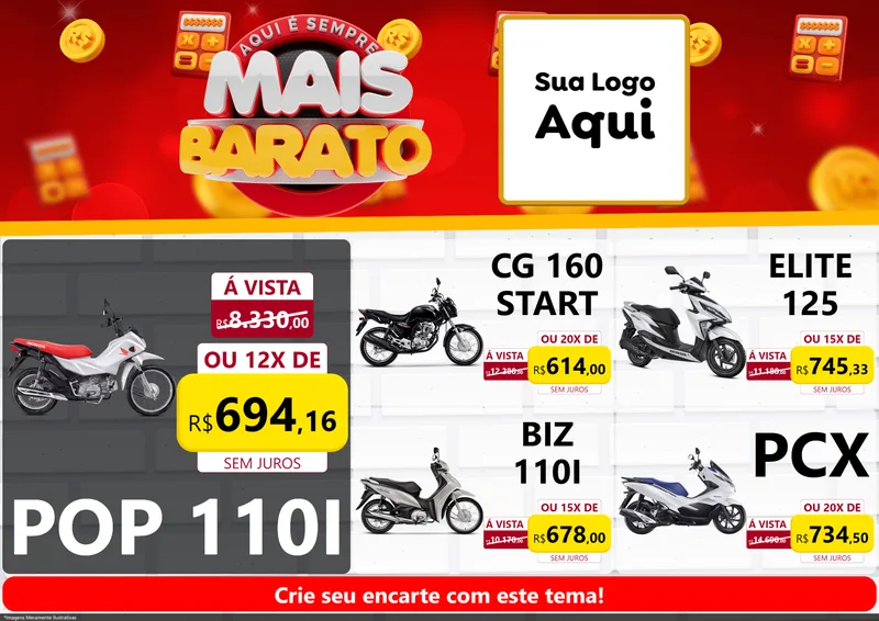 Modelo de Encarte para Encarte A4 Horizontal com o tema Mais Barato para Concessionaria de Motos