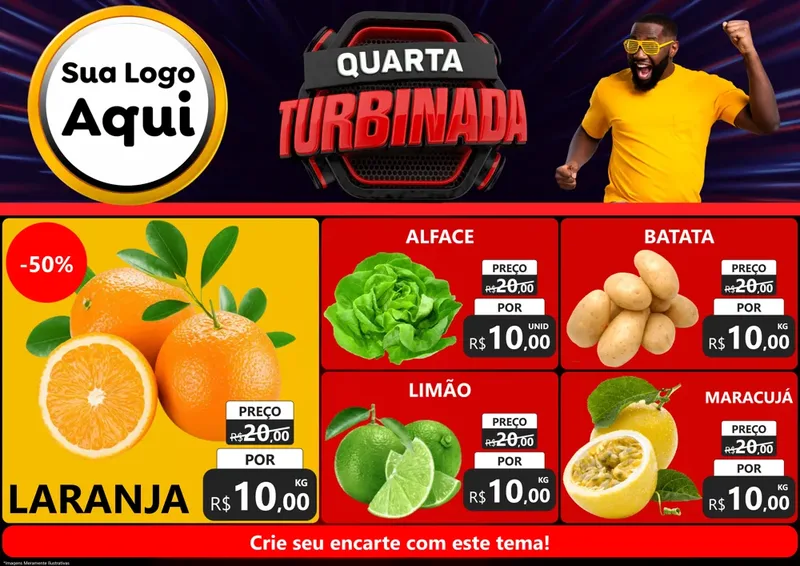 Modelo de Encarte para Encarte A4 Horizontal com o tema Quarta Turbinada para Hortifrúti