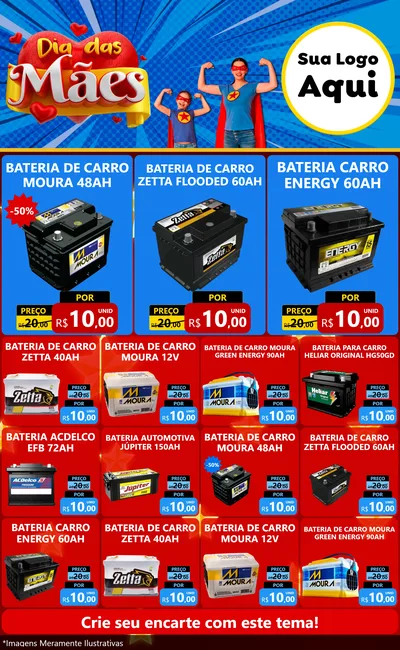 Modelo de Encarte para Encarte Grande com o tema Dia das Mães para Baterias Elétricas