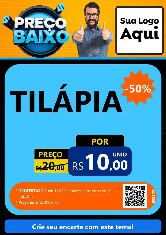 Modelo de Cartaz para Cartaz A4 Vertical com o tema Preço Baixo para Peixaria