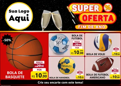 Modelo de Encarte para Encarte A4 Horizontal com o tema Super Oferta Fim de Ano para Artigos Esportivos
