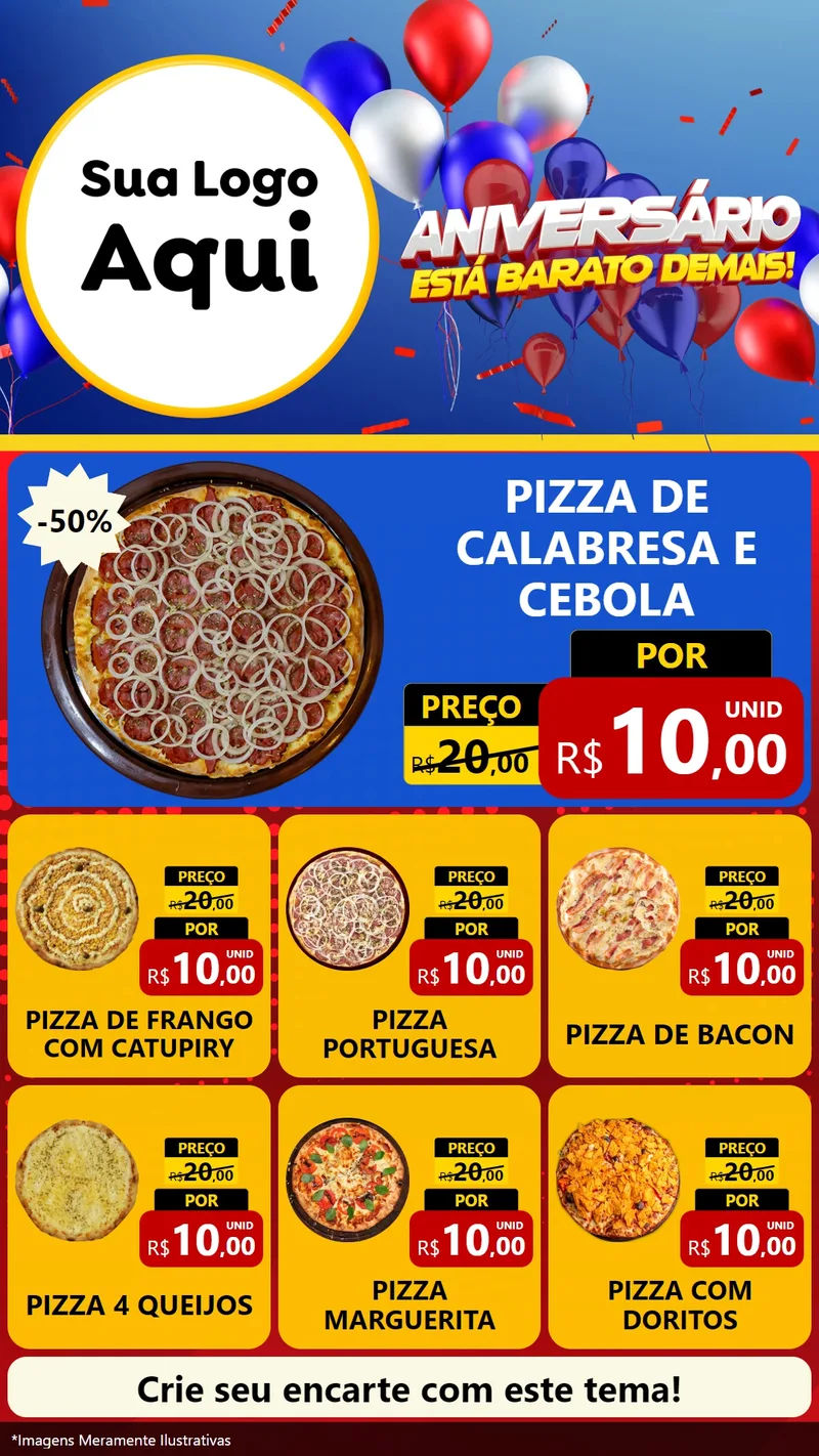 Modelo de Rede Social para Stories com o tema Aniversário para Pizzaria