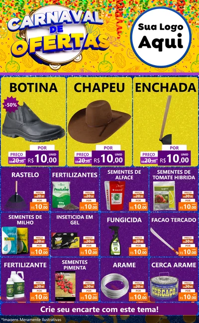 Modelo de Encarte para Encarte Grande com o tema Carnaval de Ofertas para Agropecuária