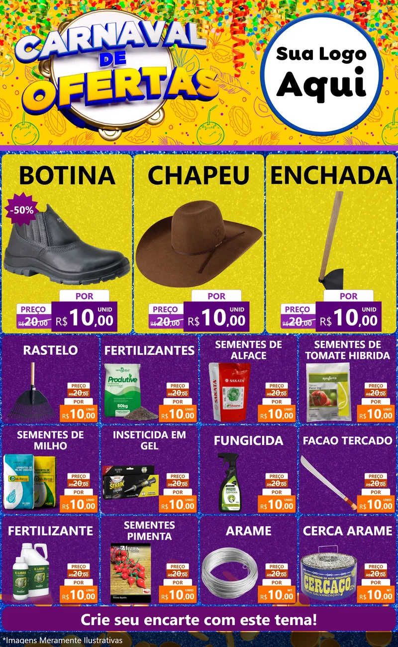 Modelo de Encarte para Encarte Grande com o tema Carnaval de Ofertas para Agropecuária