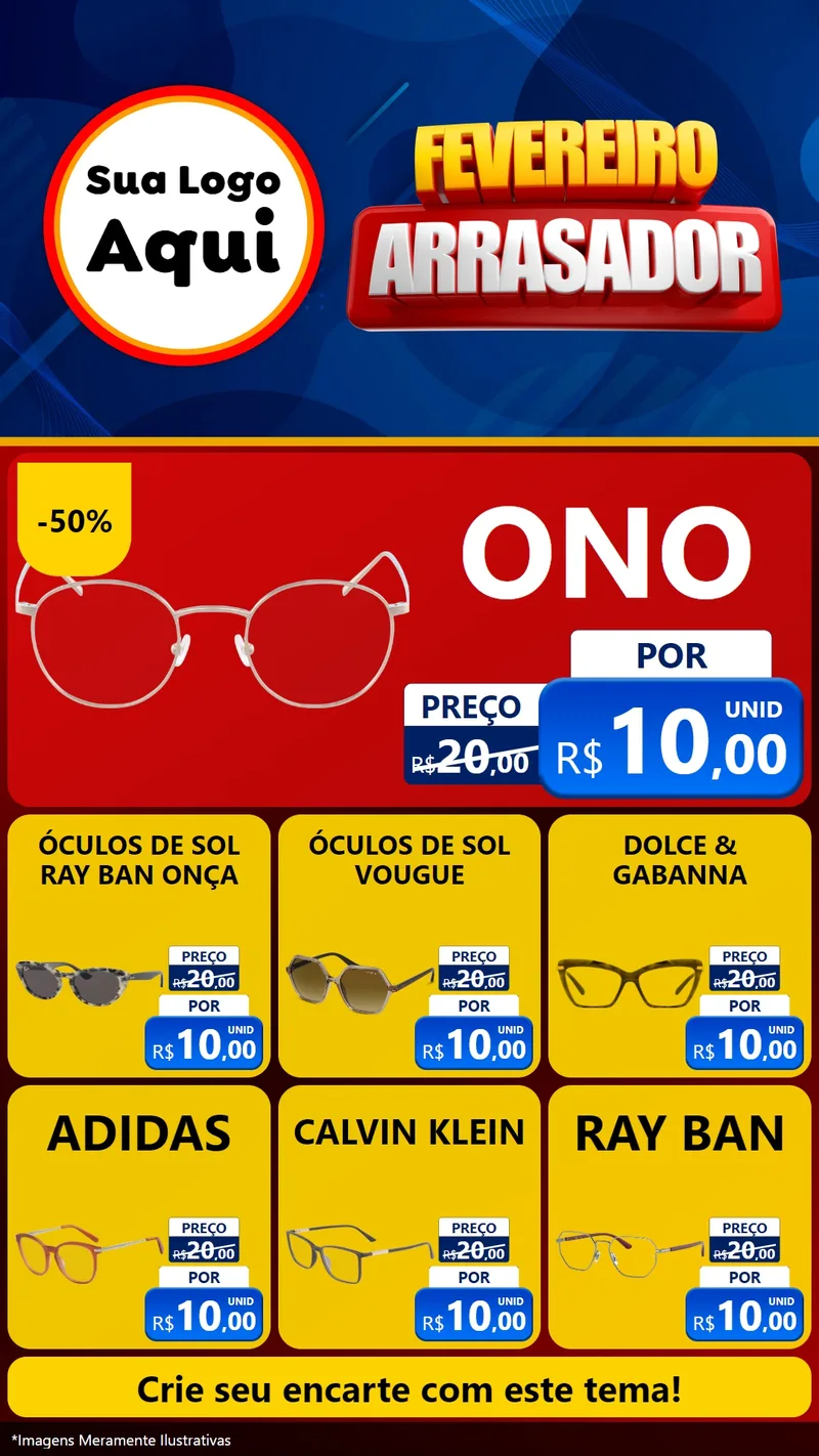 Modelo de Rede Social para Stories com o tema Fevereiro Arrasador para Óticas
