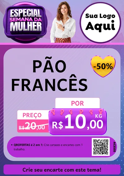Modelo de Cartaz para Cartaz A4 Vertical com o tema Especial Semana da Mulher para Padaria