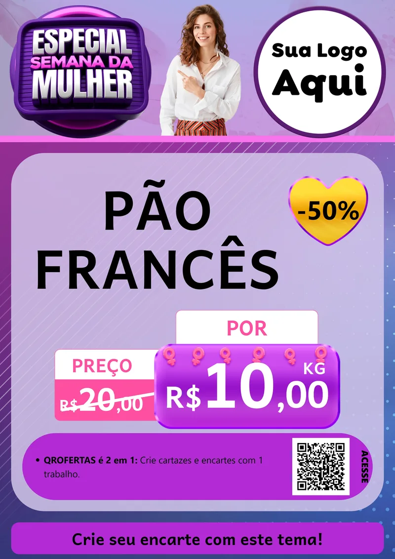 Modelo de Cartaz para Cartaz A4 Vertical com o tema Especial Semana da Mulher para Padaria