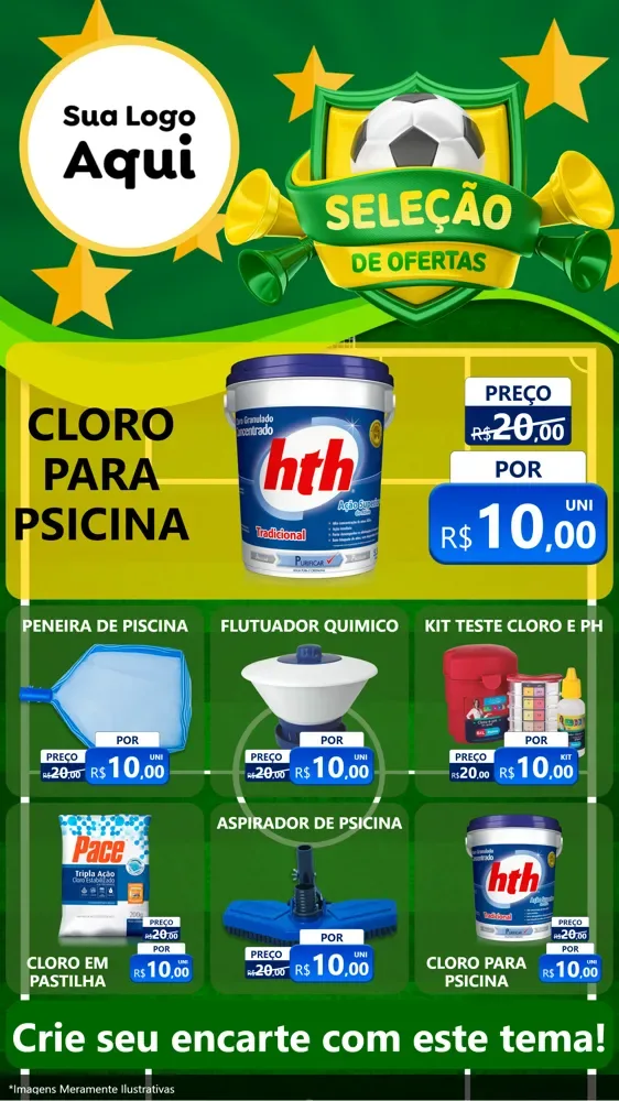 Modelo de Rede Social para Stories com o tema Seleção de Ofertas - Copa para Produtos para Piscina