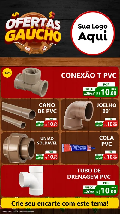 Modelo de TV para TV Vertical com o tema Ofertas Dia do Gaúcho para Tubos e conexões