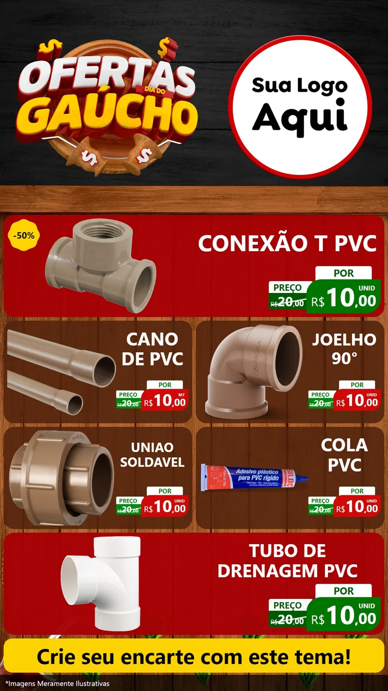 Modelo de TV para TV Vertical com o tema Ofertas Dia do Gaúcho para Tubos e conexões
