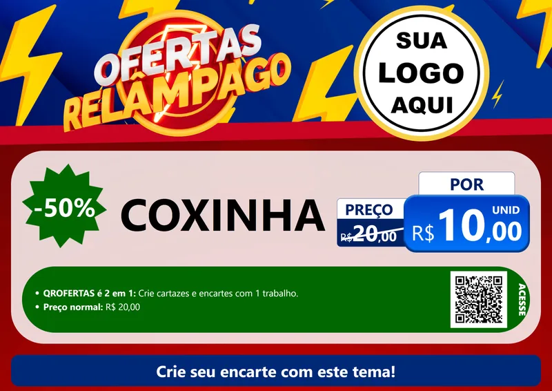 Modelo de Cartaz para Cartaz A4 Horizontal com o tema Ofertas Relâmpago para Salgadaria