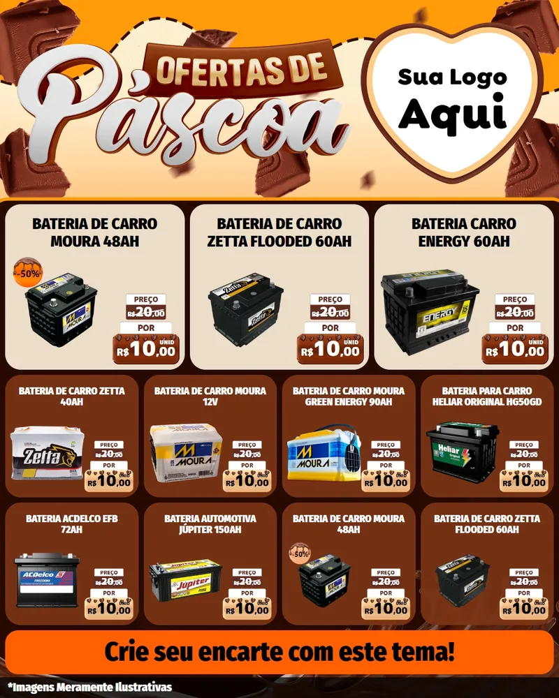 Modelo de Rede Social para Feed Instagram com o tema Ofertas de Páscoa para Baterias Elétricas
