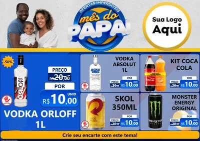 Modelo de Encarte para Encarte A4 Horizontal com o tema Ofertas Imperdíveis Mês Do Papai para Distribuidora de bebidas