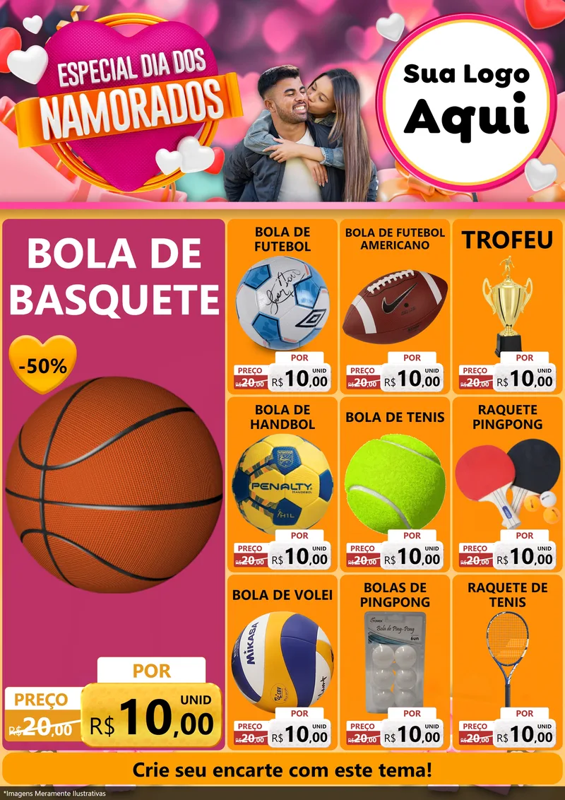 Modelo de Encarte para Encarte A4 Vertical com o tema Especial Dia dos Namorados para Artigos Esportivos