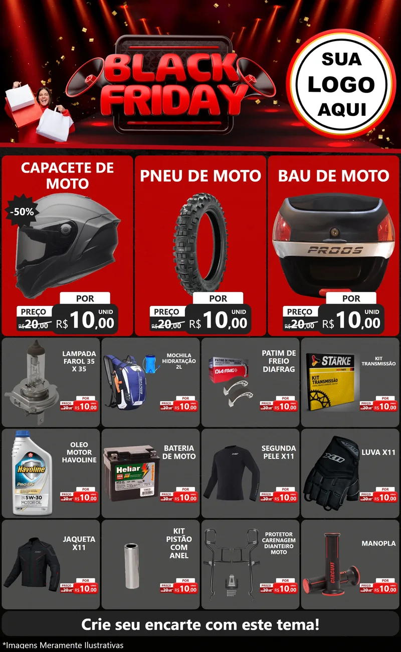 Modelo de Encarte para Encarte Grande com o tema Black Friday para Moto peças