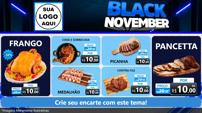 Modelo de TV para TV Horizontal com o tema Black November para Assados