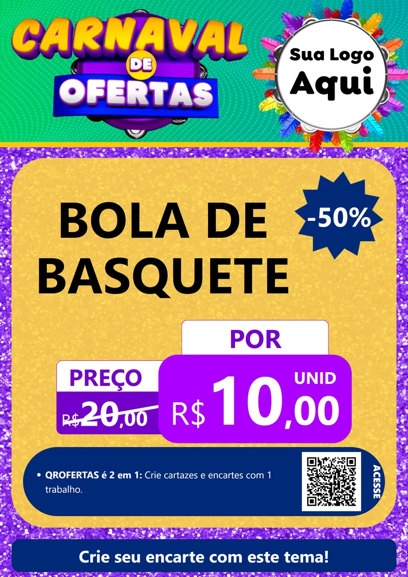 Modelo de Cartaz para Cartaz A4 Vertical com o tema Carnaval de Ofertas para Artigos Esportivos