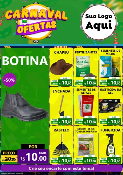Modelo de Encarte para Encarte A4 Vertical com o tema Carnaval de Ofertas para Agropecuária