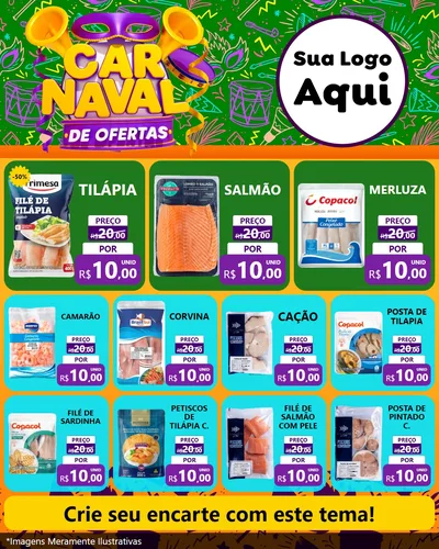 Modelo de Rede Social para Feed Instagram com o tema Carnaval de Ofertas para Peixaria