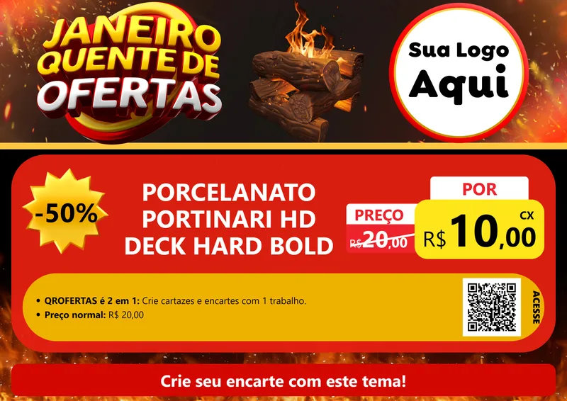 Modelo de Cartaz para Cartaz A4 Horizontal com o tema Janeiro Quente de Ofertas para Pisos e revestimentos
