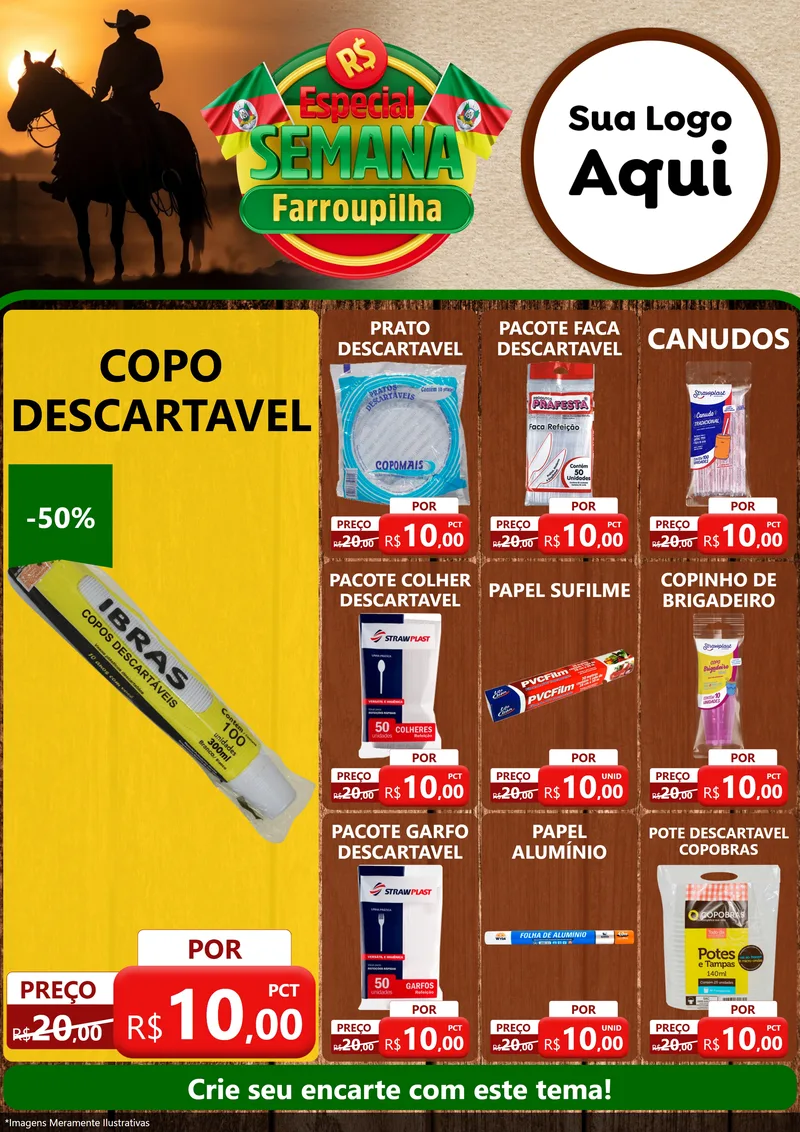 Modelo de Encarte para Encarte A4 Vertical com o tema Especial Semana Farroupilha para Embalagens