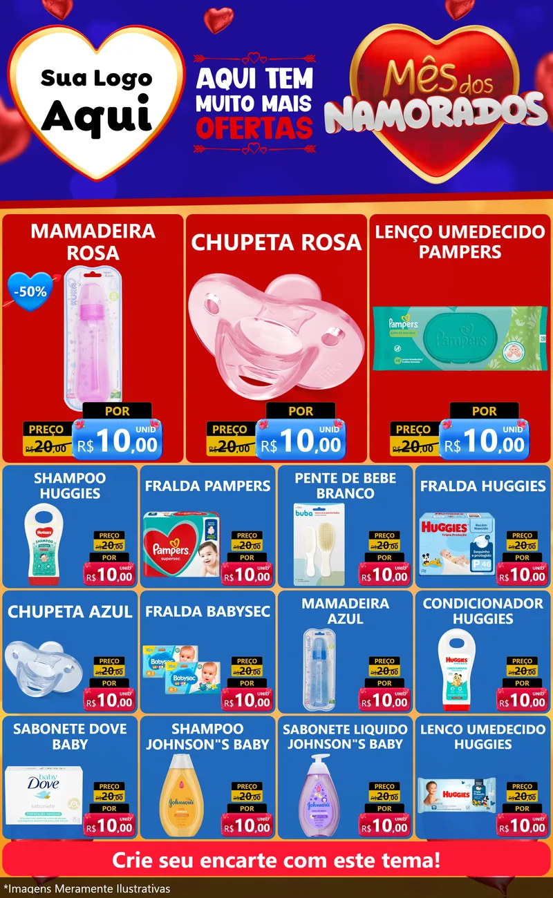 Modelo de Encarte para Encarte Grande com o tema Mês dos Namorados para Bebês