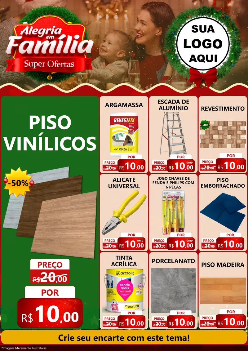 Modelo de Encarte para Encarte A4 Vertical com o tema Alegria Em Família - Super Ofertas para Material para Construção