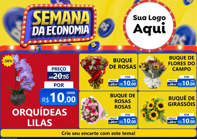 Modelo de Encarte para Encarte A4 Horizontal com o tema Semana da Economia para Floricultura e jardim