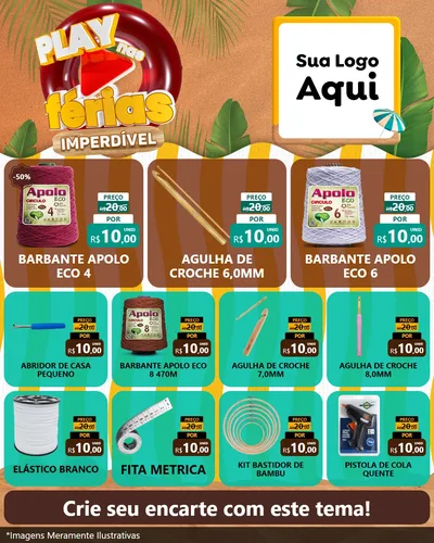 Modelo de Rede Social para Feed Instagram com o tema Play Nas Férias Imperdível para Armarinho e Aviamentos
