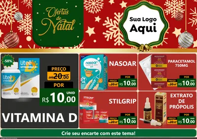 Modelo de Encarte para Encarte A4 Horizontal com o tema Natal de Ofertas para Farmácia