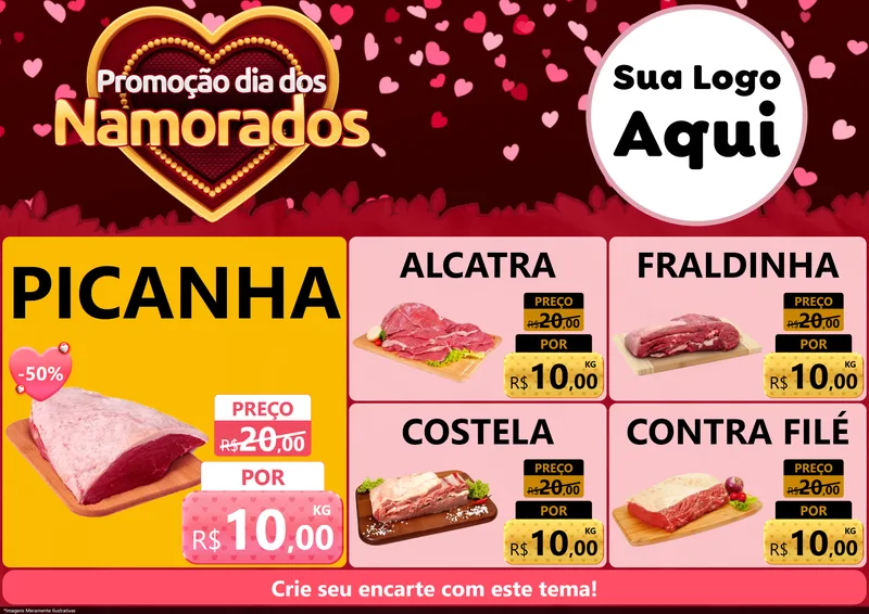 Modelo de Encarte para Encarte A4 Horizontal com o tema Promoção Dia Dos Namorados para Açougue