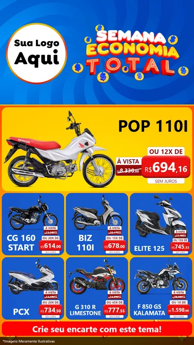 Modelo de Rede Social para Stories com o tema Semana Economia Total para Concessionaria de Motos