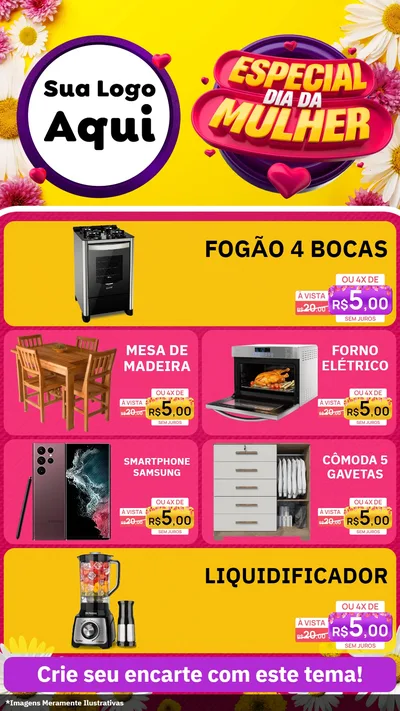 Modelo de TV para TV Vertical com o tema Especial Dia da Mulher para Móveis e Eletro