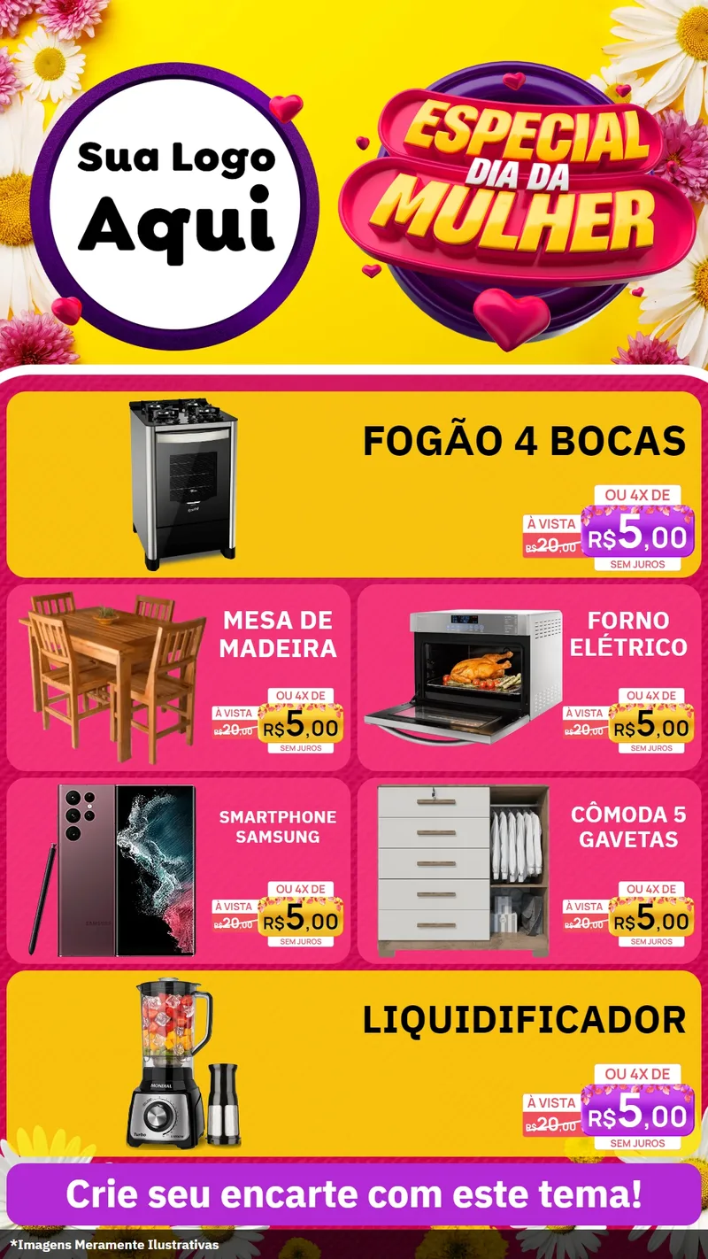 Modelo de TV para TV Vertical com o tema Especial Dia da Mulher para Móveis e Eletro