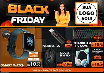 Modelo de Encarte para Encarte A4 Horizontal com o tema Black Friday para Informática