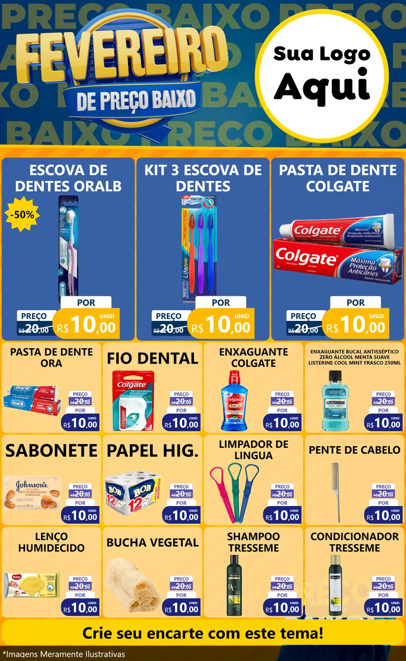 Modelo de Encarte para Encarte Grande com o tema Fevereiro de Preço Baixo para Higiene Pessoal
