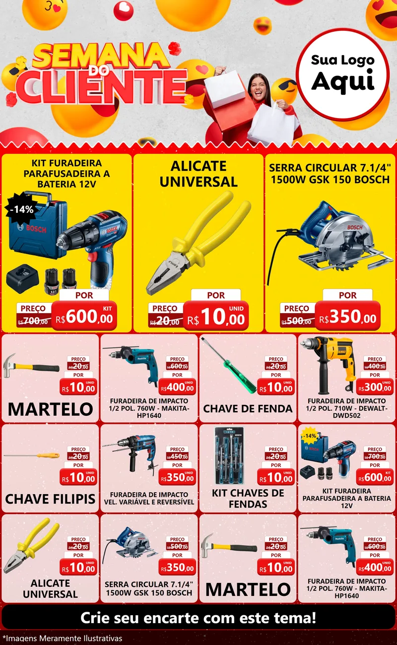 Modelo de Encarte para Encarte Grande com o tema Semana do Cliente para Maquinas e Ferramentas