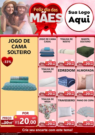 Modelo de Encarte para Encarte A4 Vertical com o tema Feliz Dia Das Mães para Cama, Mesa e Banho