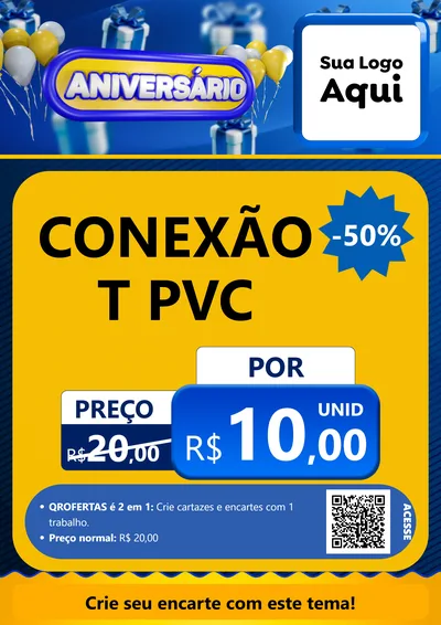 Modelo de Cartaz para Cartaz A4 Vertical com o tema Aniversário para Tubos e conexões