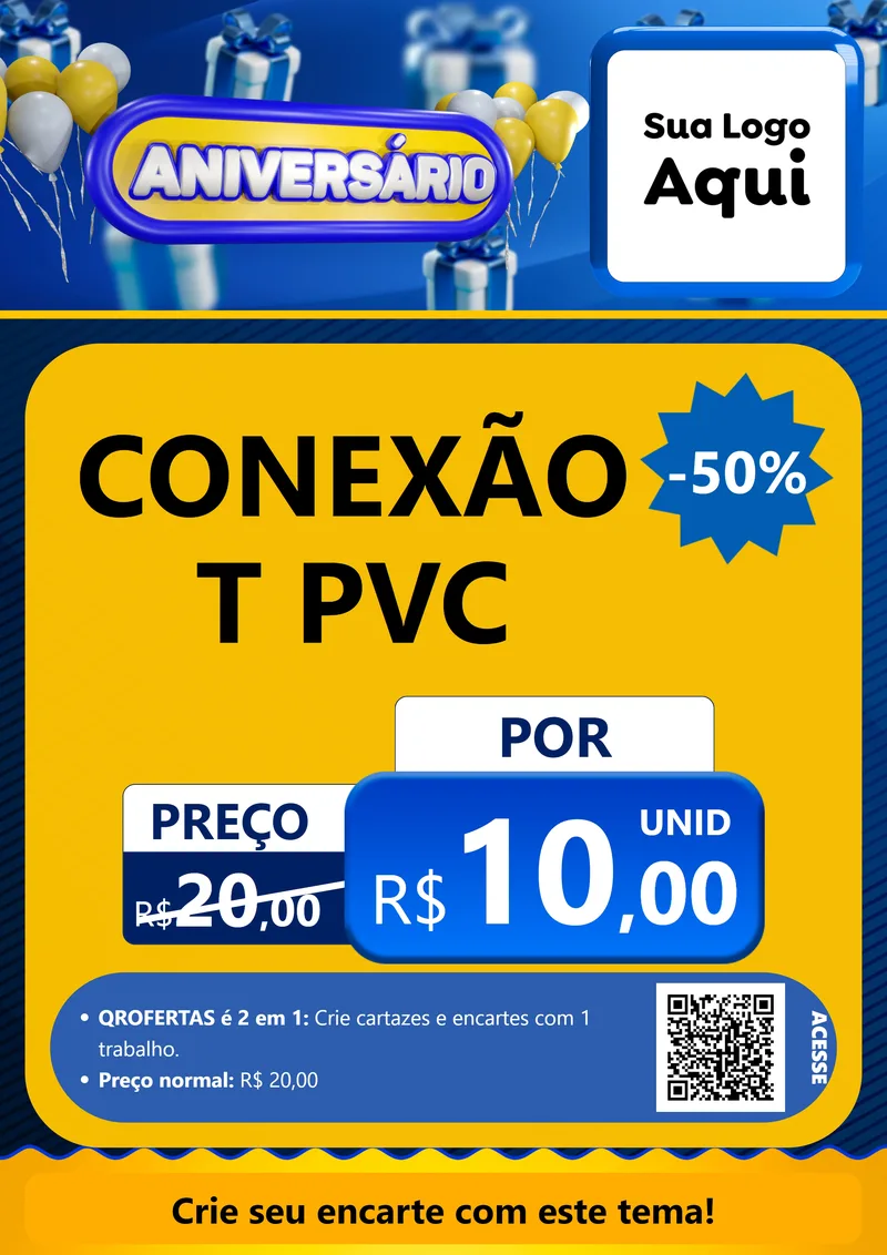 Modelo de Cartaz para Cartaz A4 Vertical com o tema Aniversário para Tubos e conexões