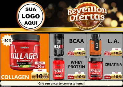 Modelo de Encarte para Encarte A4 Horizontal com o tema Réveillon de Ofertas para Suplementos alimentares